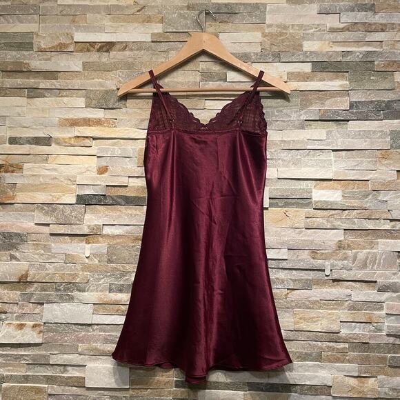 Eblin Lingerie S Satin Chemise | Burgundy Embroidered Lace Nightgown Slip Dress - Picture 8 of 9